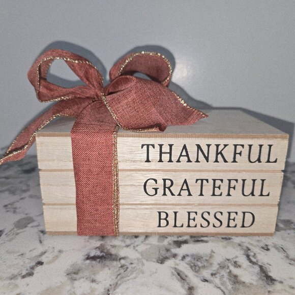 Rustic Farmhouse “Thankful, Grateful, Blessed” Wood Block Decor - Picture 2 of 2